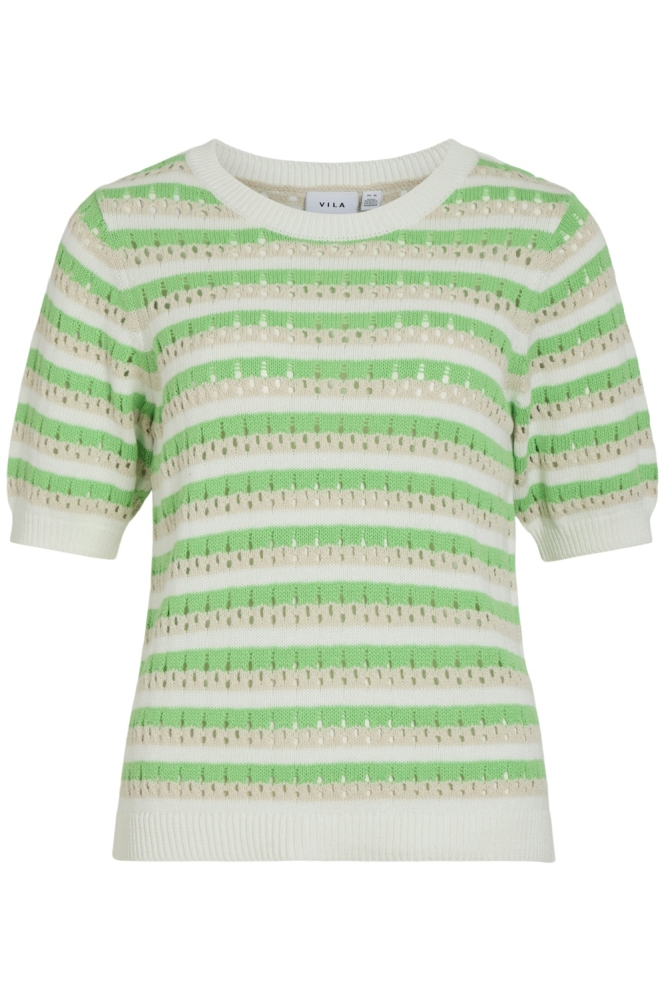 VIELINJA O-NECK 2/4 STRIPE KNIT TOP 14105650 SNOW WHITE/SUMMER GREEN